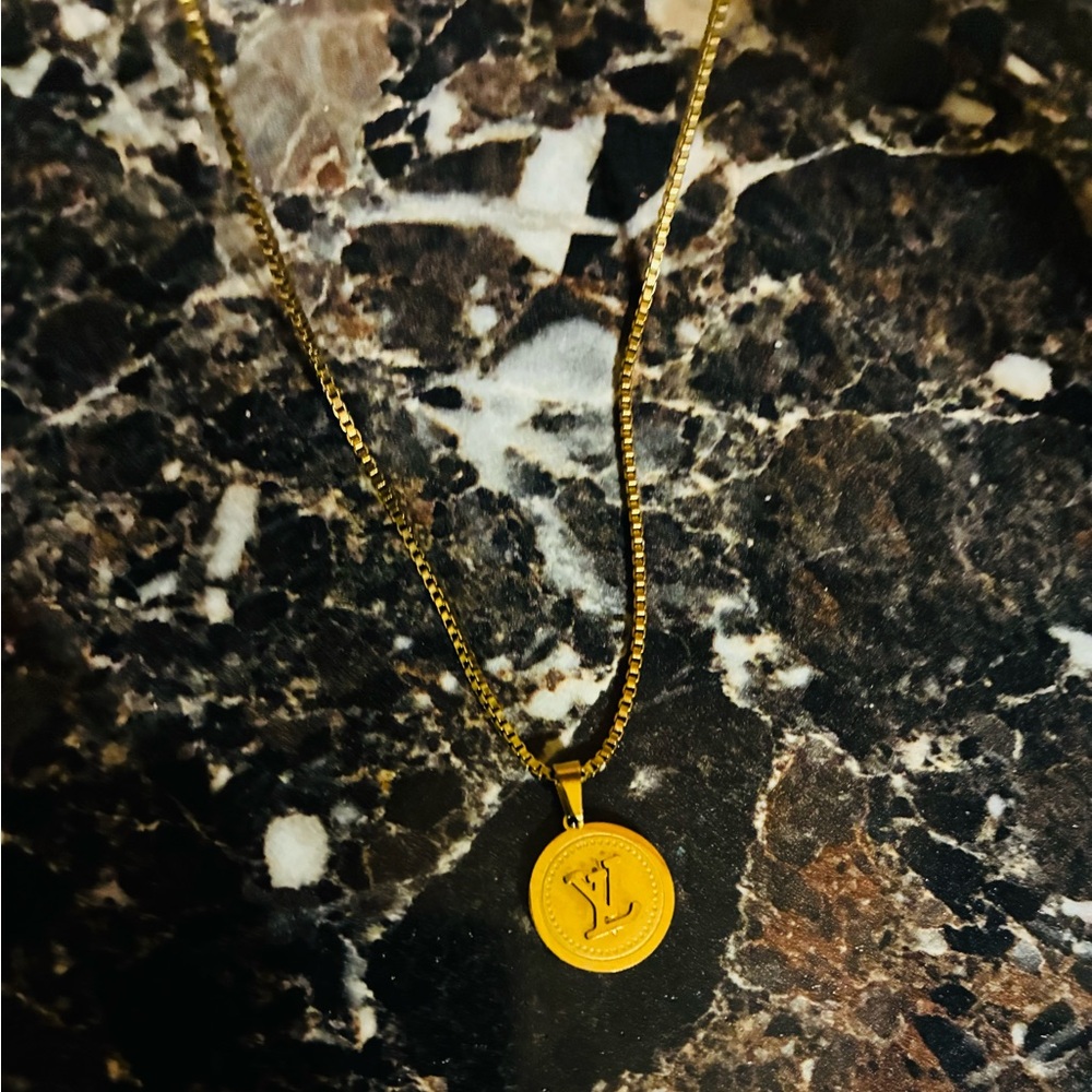 Gold Plated Dainty LV Pendant Necklace